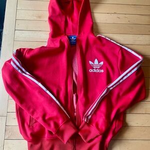 Early 2K Adidas Red Zip Up Hoodie size Large (fits slim)